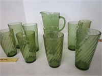 Green glass pitcher /glasses