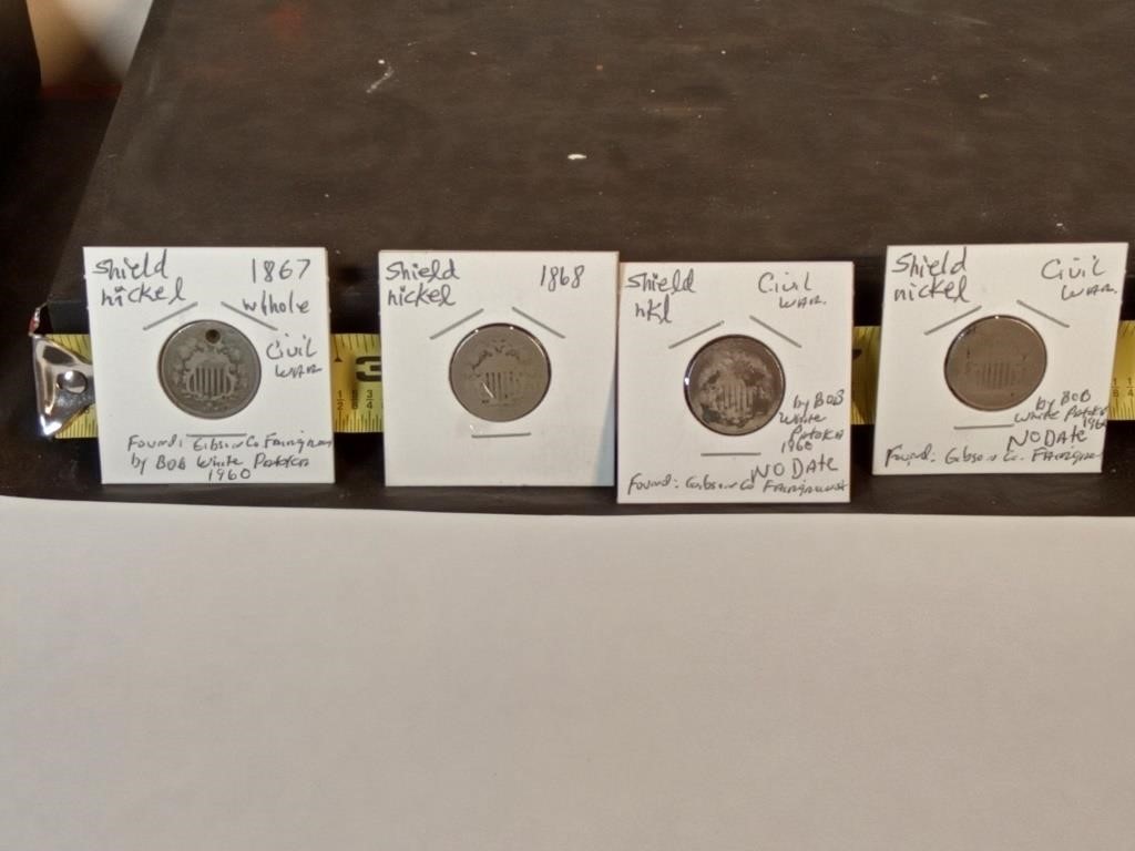 1867 - 1868 + 2  no date Shield nickels
