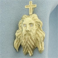 Large Diamond Jesus Christ and Cross Pendant in 14