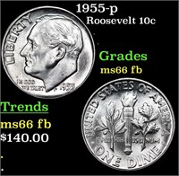 1955-p Roosevelt Dime 10c Grades Gem++ Full Bands