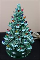 Green Ceramic Christmas Tree w/ Snow & Multi-Color