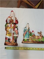 2 Vintage Victorian Santa Figurines