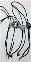 VINTAGE LEATHER BOLO TIES, SILVER, TURQUOISE