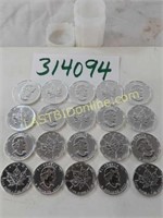 20 Canadian .9999 Silver Maple Leaf 1 oz. Coins