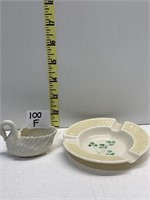 MINIATURE BELLEEK SWAN AND THORN ASHTRAY