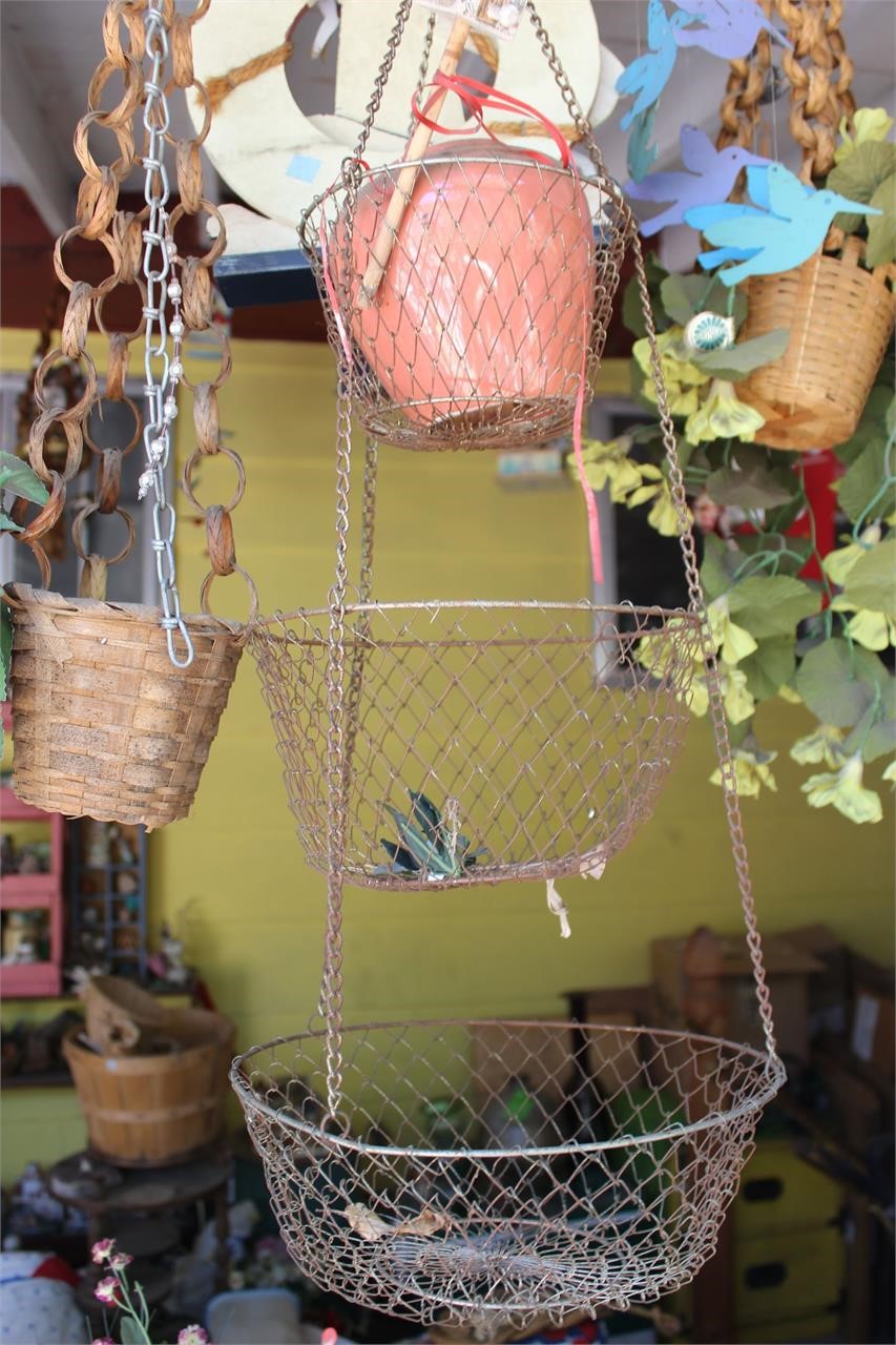 Large lot of Hanging Baskets, Macrame and Contents