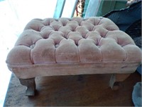 Button back footstool-wood legs