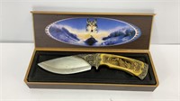 Stainless China hunting knife with wolf design