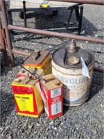 (5) Vintage Metal Cans & (4) Oil Spigots