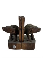 Pair of Wood Carved Oxen Bookends