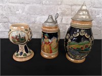 Beer steins and goblet, W. Germany.