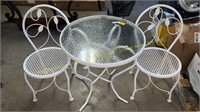 White Iron Bistro Table w/ 2 Chairs