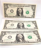 3 - Consecutive 2017A 1 Dollar Bills
