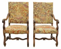 (2) FRENCH LOUIS XIV STYLE UPHOLSTERED FAUTEUILS