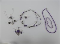 ASS'T STERLING AMETHYST & OTHER GEMSTONE JEWELLERY