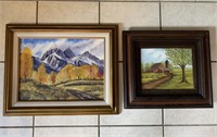 Two Oil Painting Mountain & Barn