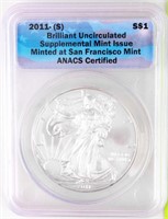 Coin  2011-S Silver Eagle 1 Oz  ANACS BU