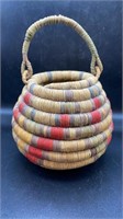 Colorful Native American Coil Basket w/ Handle
