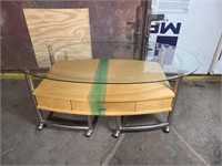 Glass & Wood Rolling Coffee Table 50x30x20"
