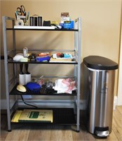 Rolling Shelf Office Supplies & No-Touch Trash Can