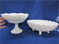 vintage white milk glass compote & center bowl