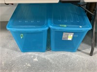 2 Blue Plastic Totes