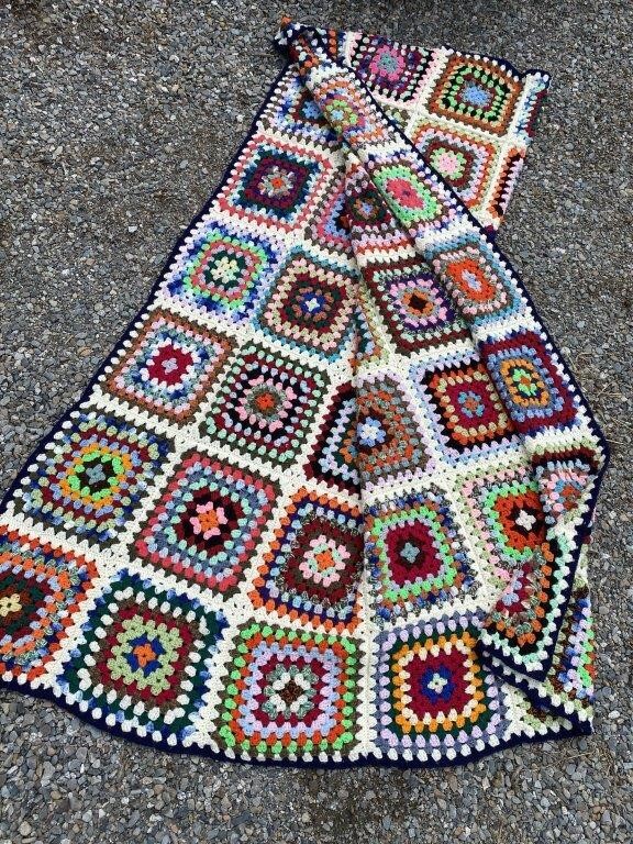 Granny Square Afghan Blanket Hand Crafted - Full