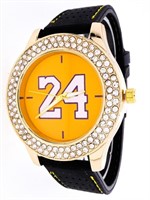 #24 Qtz, Watch With Bling Bezel Black Leathr Bans.