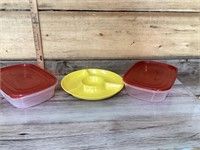 Serving tray and 2 plastic dish trays