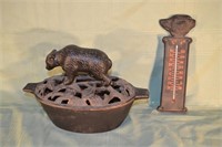 Bear motif cast iron lot:  wood stove humidifier,