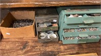 Three box lot of hardware - nails, screws, vintage