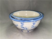 (2) Stoneware Sponge Decorated Bowls