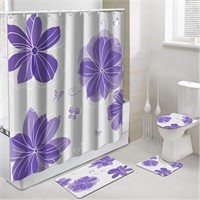 4 Pcs Purple Flower Bathroom Set with Shower