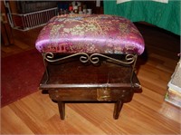 Wrought Iron Padded Stool and Wooden Stool