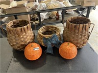 3 Brown Baskets & 2 Pumpkin Baskets