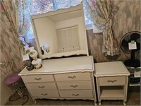 Vintage Dresser, Mirror & Bedside Table