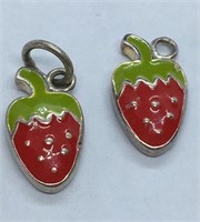 Vintage 925 Sterling Silver 2 Strawberries