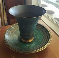 2pc Bronze Vase And Bowl Marked