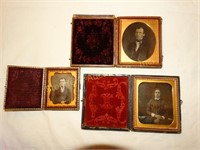 3 Antique Tintype Photos in cases 1 shows wear