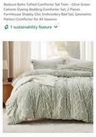 NEW 2 Pc Twin Size Boho Tufted Comforter & 1