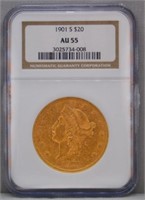 1901-S $20 Gold. NGC AU-55.