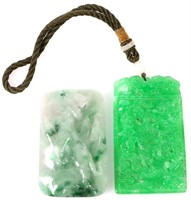 GREEN & WHITE JADE CARVED ASIAN TALISMANS - (2)