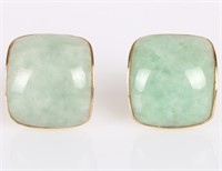 14K YELLOW GOLD SPINACH JADE SQUARE EARRINGS