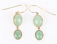 14K YELLOW GOLD LIGHT GREEN JADE LADIES EARRINGS