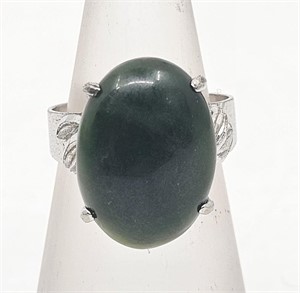 Sterling Silver Green Jade Ring
