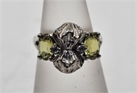 Vintage Sterling Silver Ring, Yellow Stones