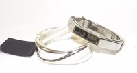 2 Silver Tone Hinged Bangle Bracelets