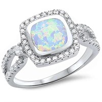 Sterling Silver White Opal Created Ring