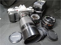 Canon AE-1 ** 35mm Camera ** w/3 Lenses * Flash