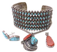 Sterling Turquoise & Coral Jewelry Suite Maisels
